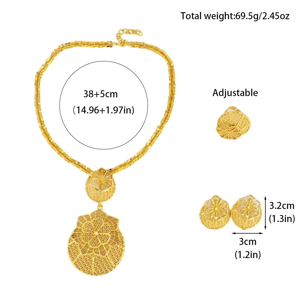 Ethiopia Women Jewelery Set Mid East Flower Earrings Luxury Necklace Ring Easter Mother's Day Party Gift Spring Promotion Arab
