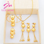 YM Fashion Jewelry Set For Women Gold Plated Necklace Tassel Earrings Cuff bangles Adjustable Rings Dubai Bridal Wedding Gifts - YUEMING JEWELRY