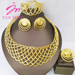 YM Gold Plated Jewelry Set for Women Copper Necklace Earrings Dubai African Party Bridal Wedding Gifts Arabic Cuff Bangles Rings - YUEMING JEWELRY