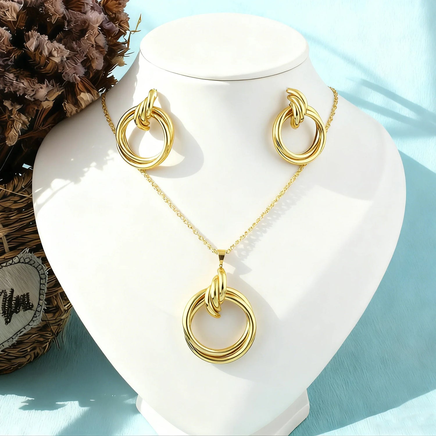 African Gold Jewelry Set Women Indian Long Necklace Earrings Nigeria 24K Gold Plated Fashion Jewelry Dubai Wedding Gift