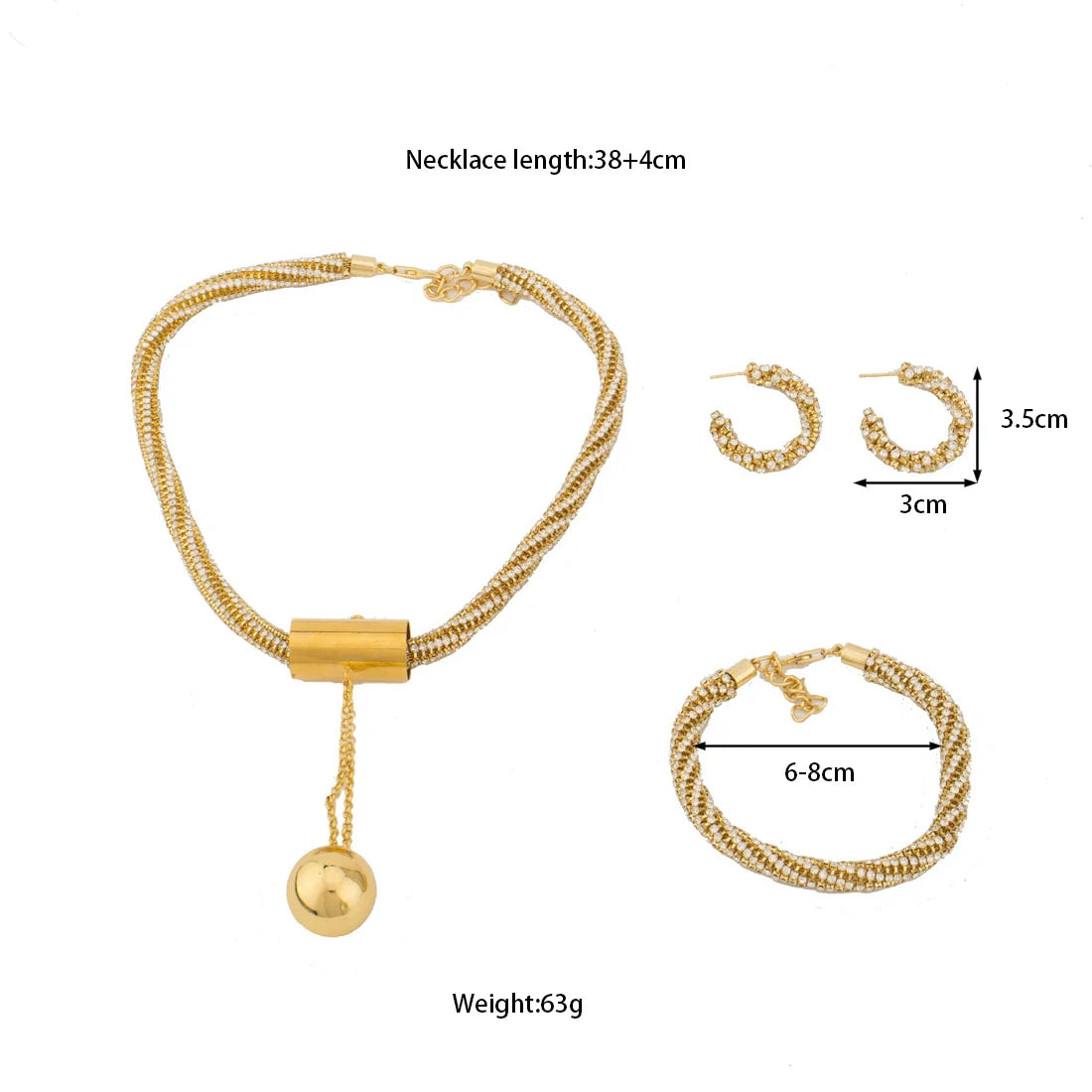 2025 Africa Punk Style 3Pcs Jewelry Set Gold Color Necklace Earring Bracelet For Women Girl Gift For Party Banquet Wedding