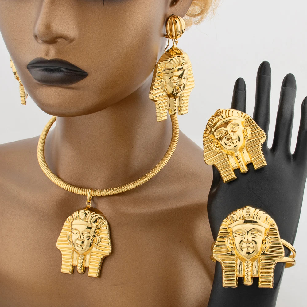 Gold Color Large Jewelry Set for Women Human Design Earrings Necklace Dubai African Bracelet Ring Weddding Bridal Christmas Gift