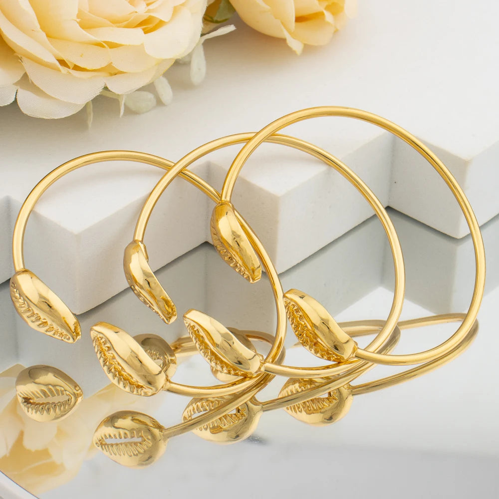 Gold Color Charm Bracelet Set Dubai Cuff Bangles for Ladies Luxury Wedding Party Women Jewelry Gifts
