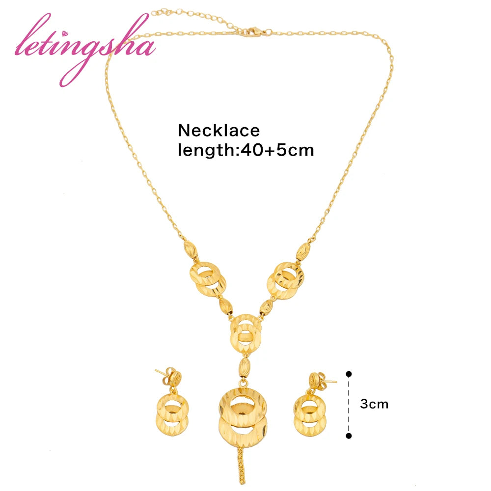 Fashion Earring Gold Color Jewelry Set For Women Ethiopian African Wedding Necklaces 18k Gold Plated Jewellery Sets Party Gifts