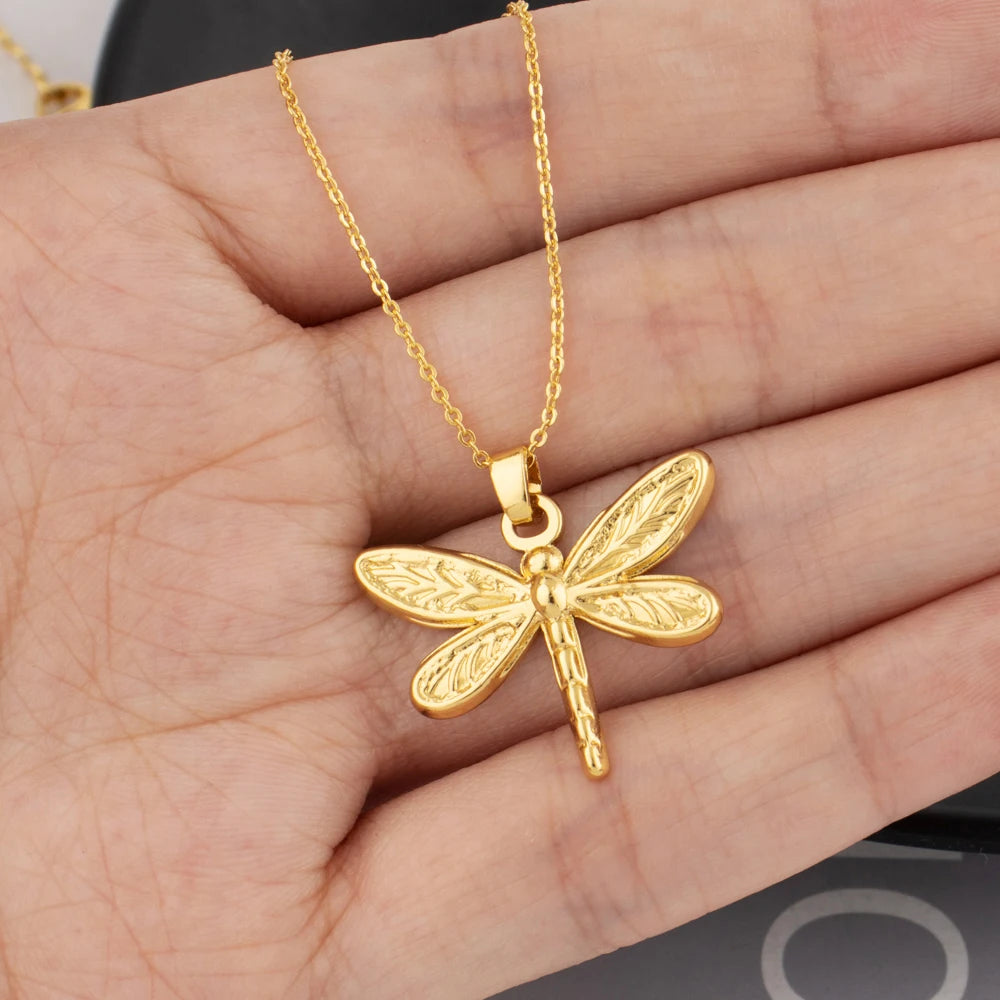 France Classic Gold Color Stainless Steel Necklace For Women Nigeria Dragonfly Whale Pendant Jewelry Gift For Party Graduate