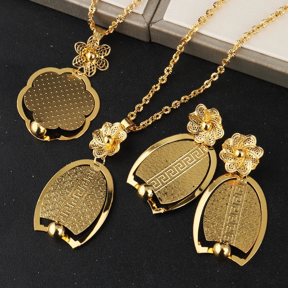 Vintage Waterproof 18k Gold Plated Women's Pendant Necklace Gold Thick Chain Ancient Egyptian and Friends Jewelry Gift Set
