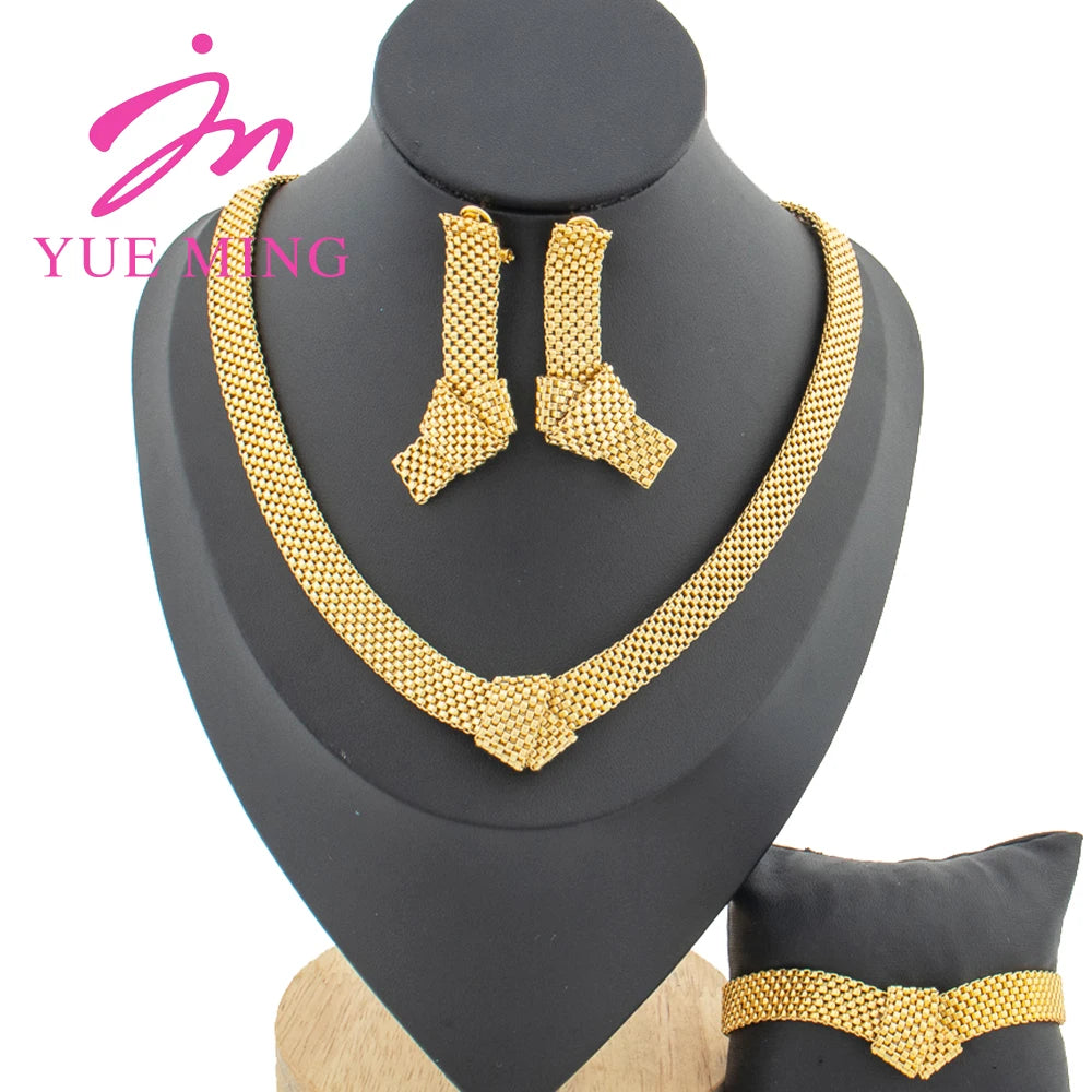 YM Jewelry Bohemia Chain Gold Color Lucky Knot Jewelry Set Fashion Necklace Earrings Bracelet For Women Wedding Jewelry Findings