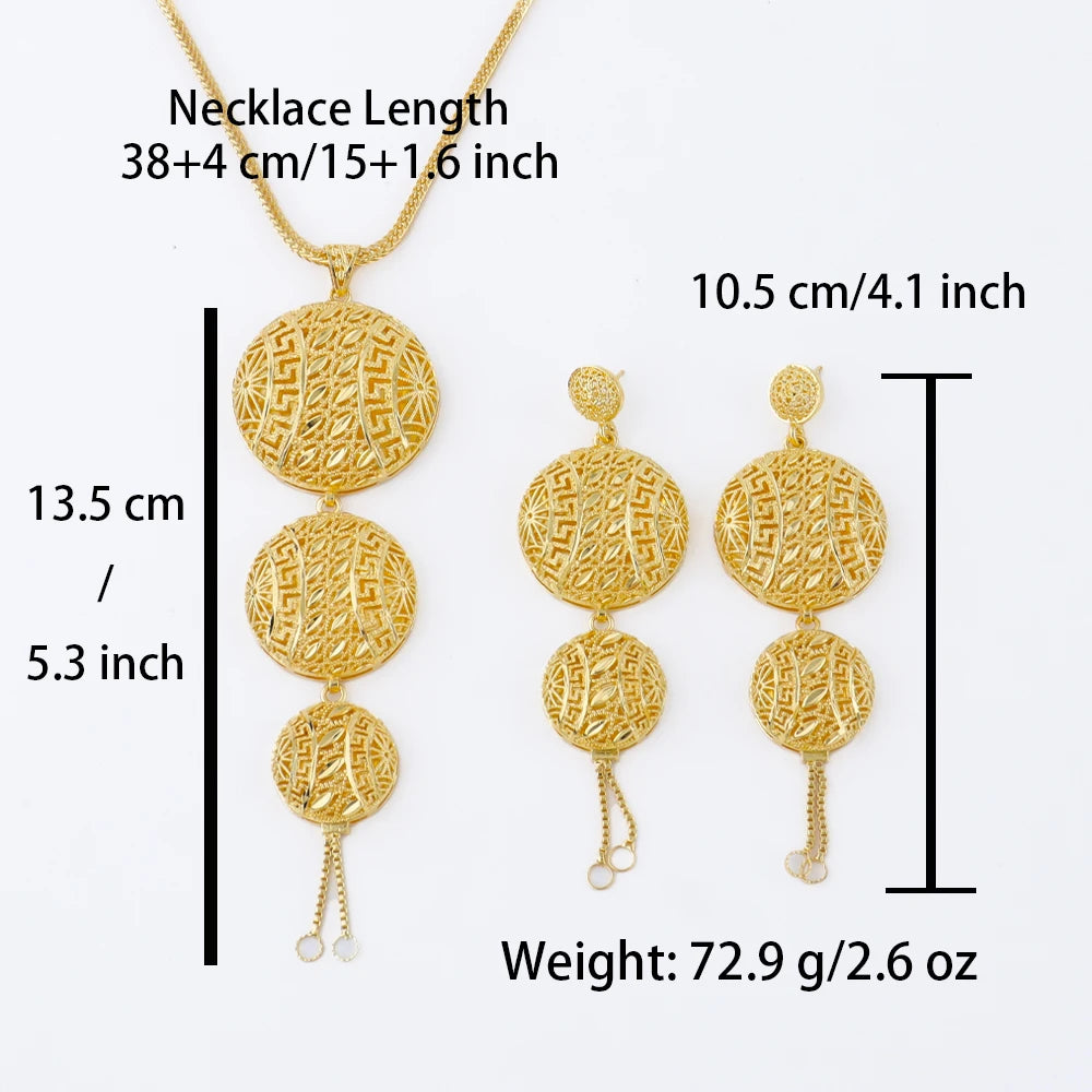 Dubai Gold Color Jewelry Set For Woman Bridal Spain Gold Plated Chain Necklace Charms Earrings Jewellery Set for Party Gift