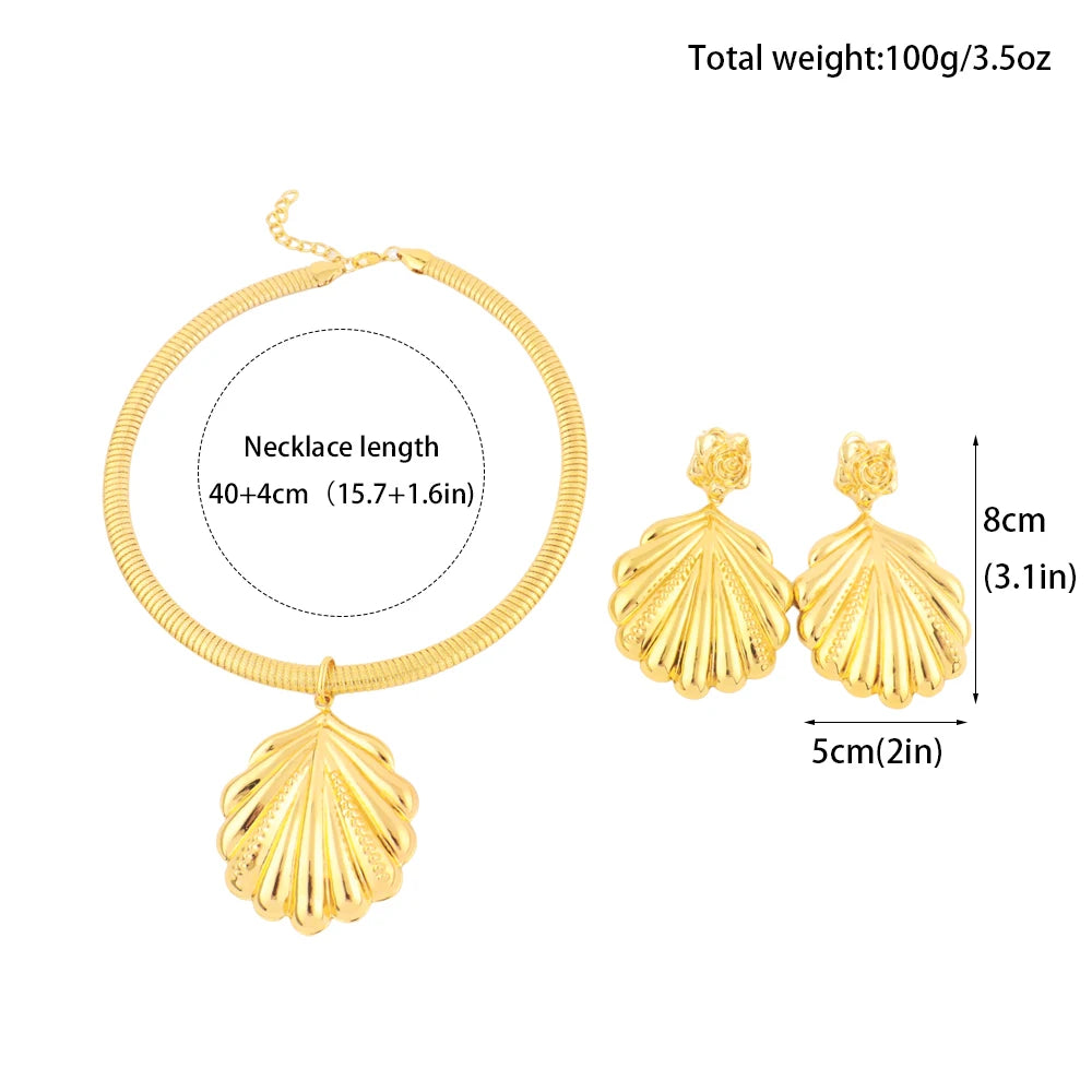 Mid East Luxury Shell Earrings Necklace For Women Trend Summer Wedding Jewelry Set Party Fashion Gift Bague Wholesale Jewelry