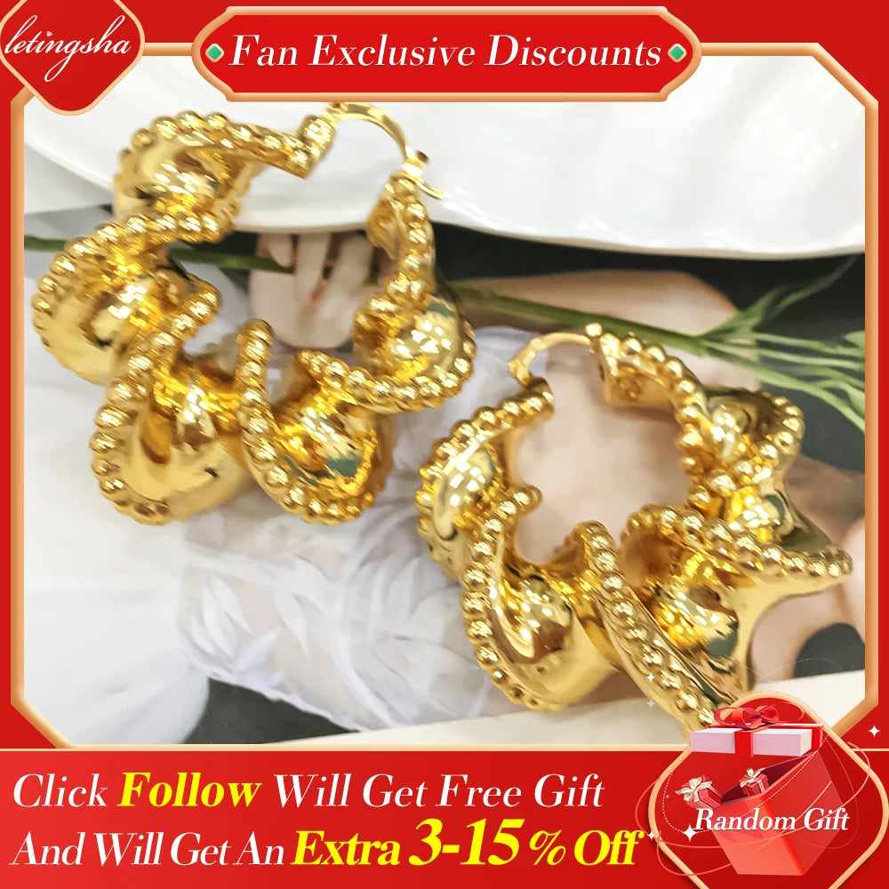 African Nigeria Fashion Big Drop Earrings Copper Large Style Exquisite Stereoscopic For Women Party Wedding Gifts