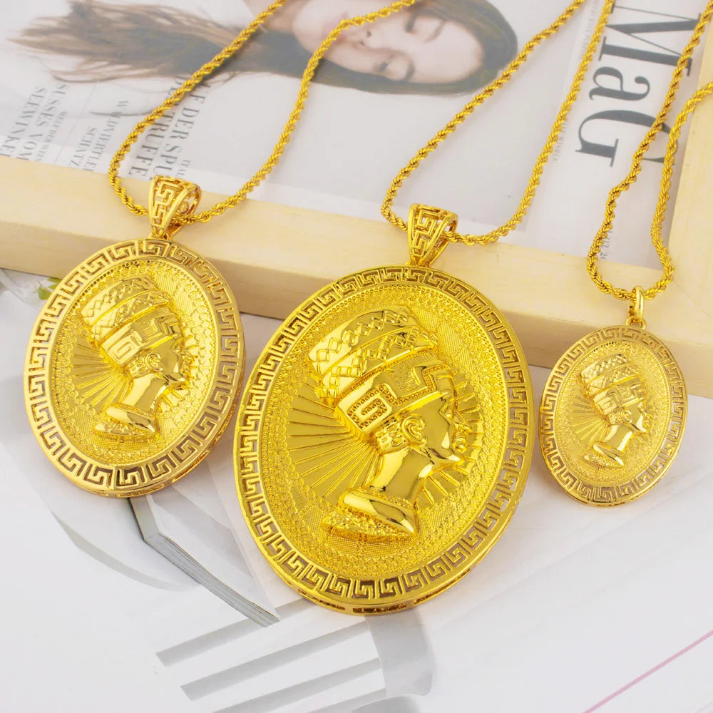 Dubai Gold Color Pendant Boutique Jewelry For Men Women Queen's Portrait Disk Pendant Daily Wear Mother's Day Wedding Gift