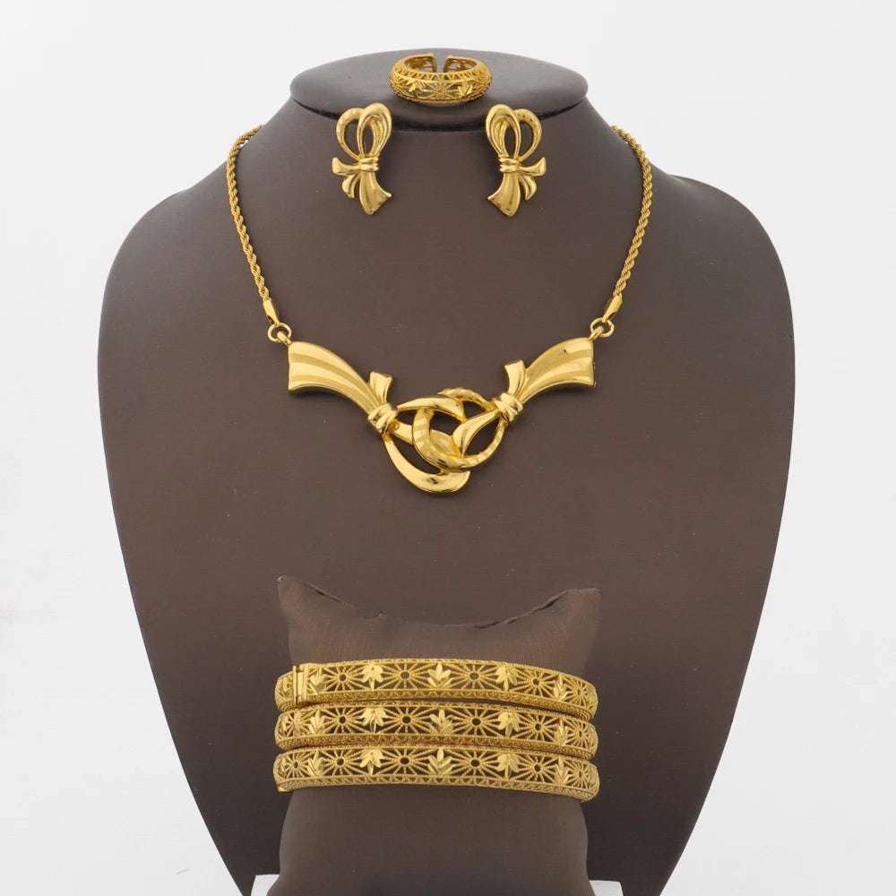 2025 Luxury Necklace Bracelet Earrings Ring For Women Gold Plated Bowknot Shape Jewelry  Gifts For Party Wedding