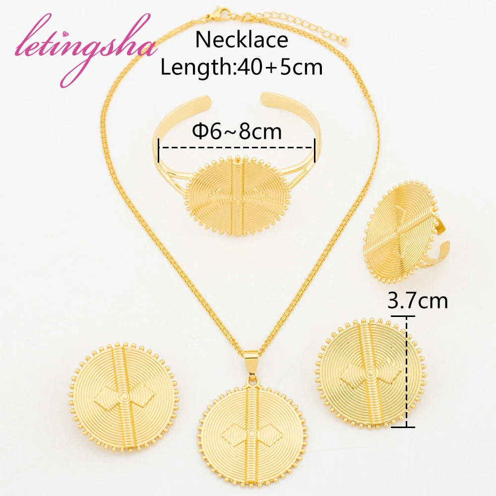 Trend Wedding Earrings Dubai Fashion Necklace Bracelet Ring Set African Jewellery Luxury 18K Gold Plated Jewelry Sets Party Gift