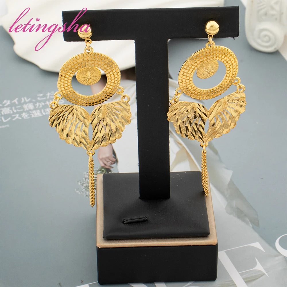 Classic Women Drop Earrings Luxury 18K Gold Plated Long For Dangle Earrings Big Jewelry Findings For Party Earrings