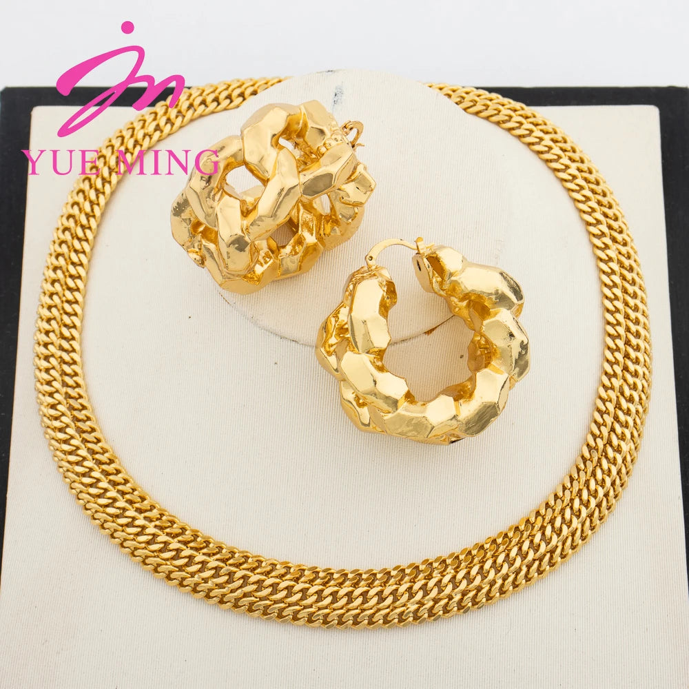 YM Jewelry Sets for Women Dubai 18K Gold Plated Bold Earrings Trend Necklace Party Wedding Lover Birthday Gifts Charm Chain