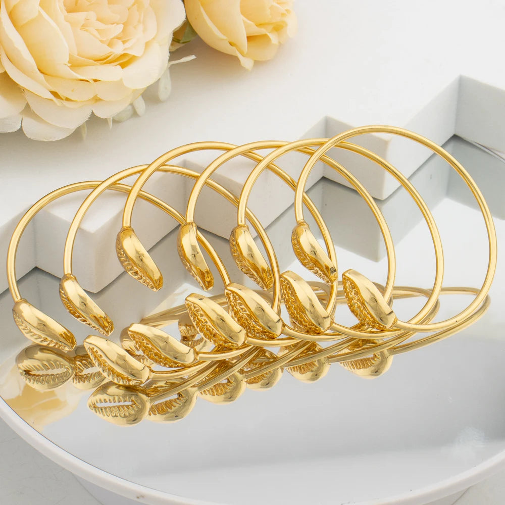 Gold Color Charm Bracelet Set Dubai Cuff Bangles for Ladies Luxury Wedding Party Women Jewelry Gifts