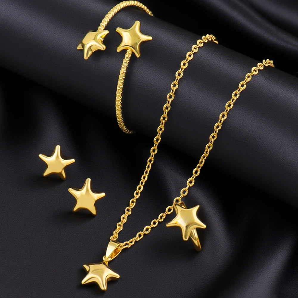 Europe AmericaTiny Jewelry Sets For Women Wedding Party Stainless Steel Pendant Necklaces Earrings Bangle Ring Jewelry Gifts