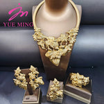 YM Jewelry Sets For Women 18K Gold Color Copper Necklace Earrings Leaf Shape Bracelet Rings Fashion Jewelry Anniversary Gift - YUEMING JEWELRY