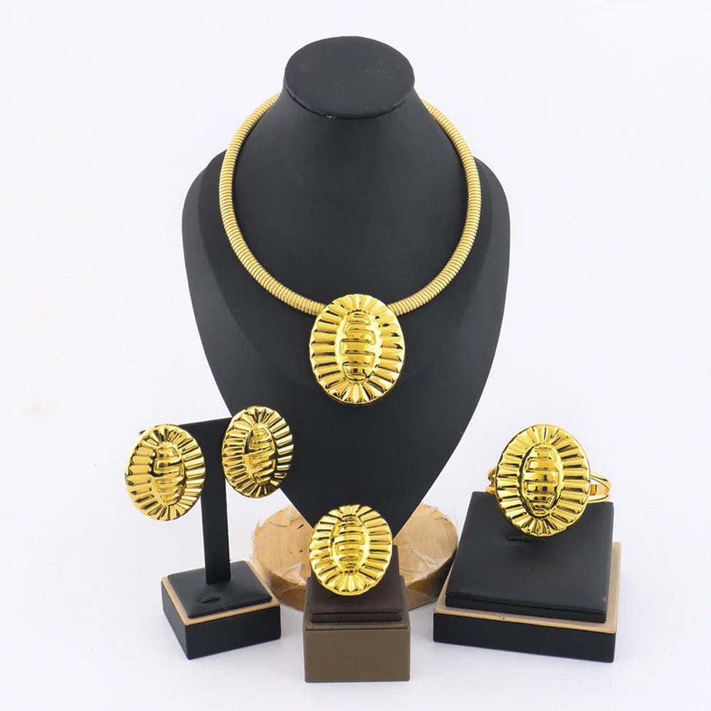 YM Elliptical Jewelry Sets Of Women Stripe Earrings Bangle Necklace and Ring Trendy Sets Gift For African Party Wedding