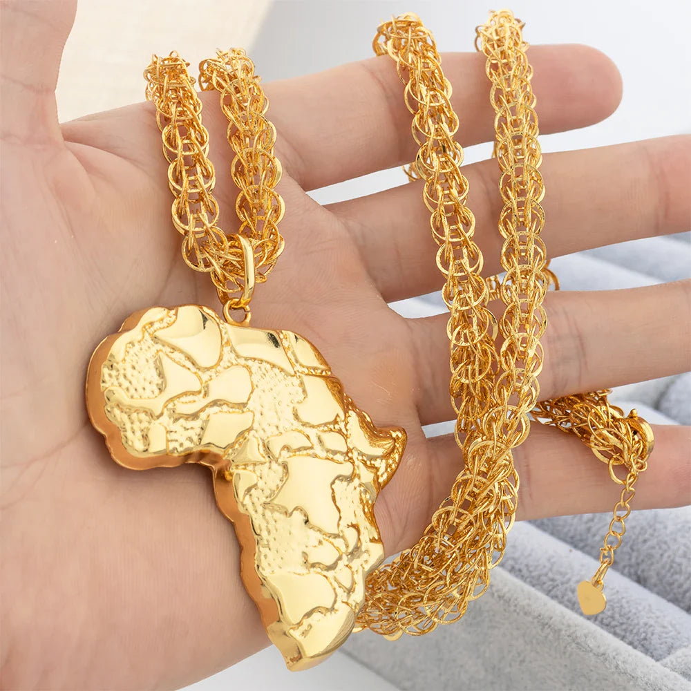 African Map Shape Jewelry Set for Women Brazilian Dubai Italian Gold Plated Necklace Drop Earrings Wedding Party Banquet Jewelry - YUEMING JEWELRY