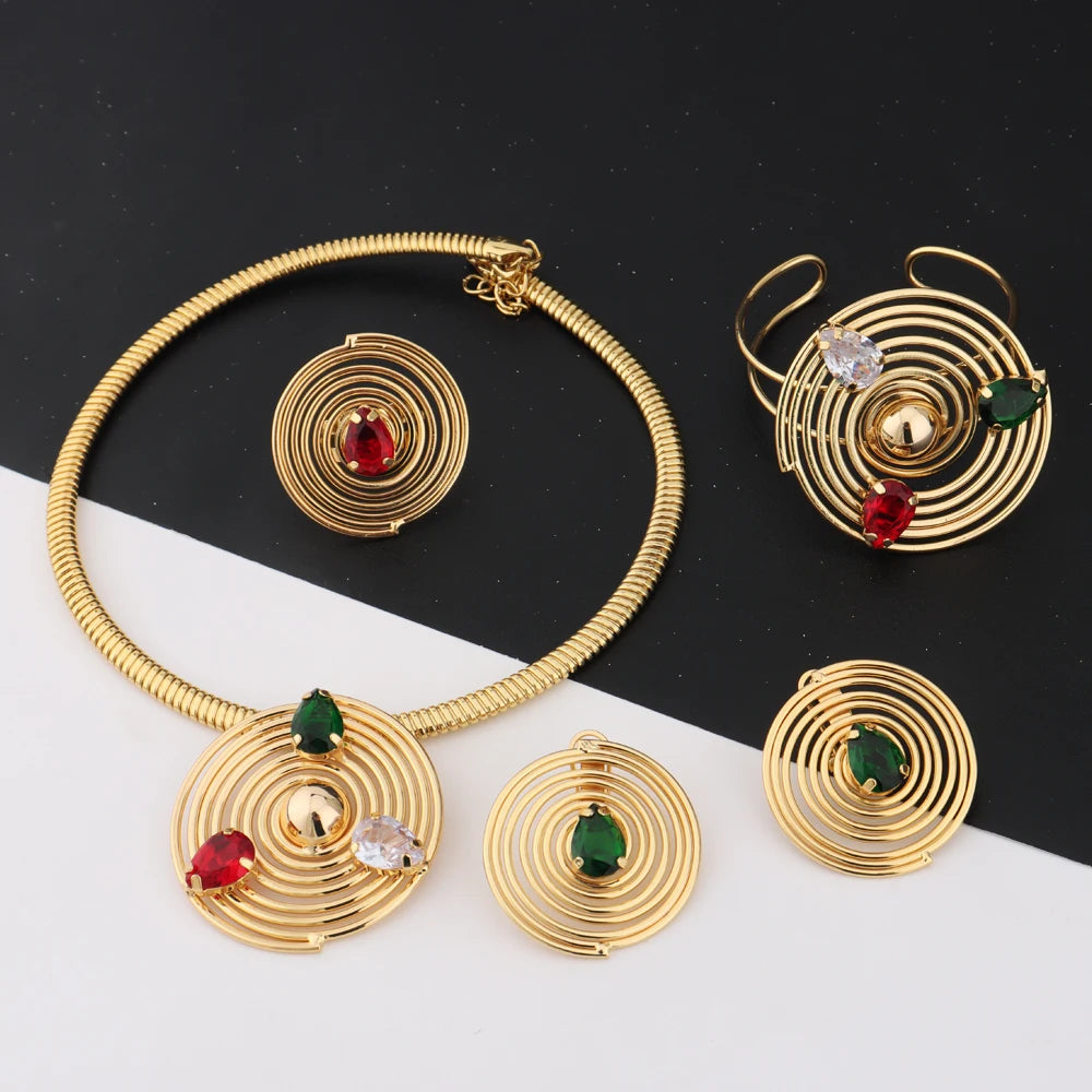 Golden Plated Fine Jewelry Set New Style Necklace Earrings for Women Wedding Birthday Anniversary Party Charm Jewelry Gift