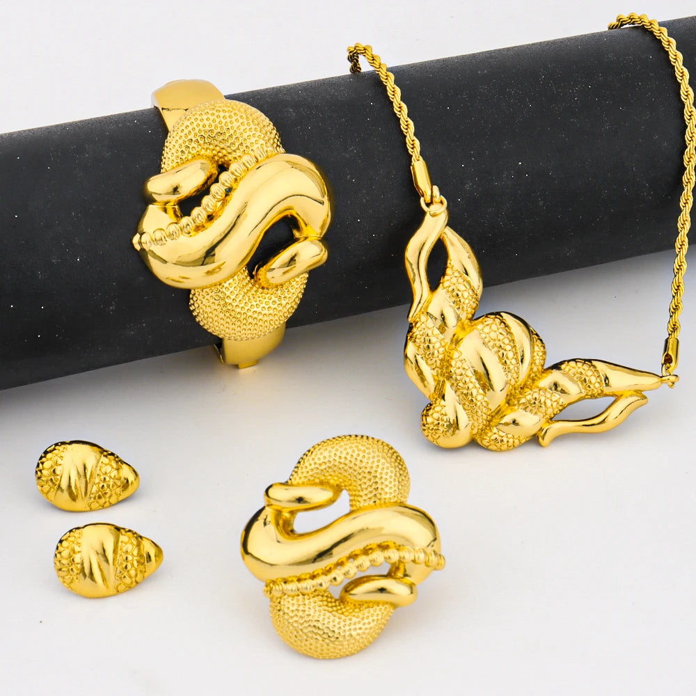 YM Dubai Bride Gold Color Jewelry Set Luxury Pattern Necklace Earrings Ring And Bangle Accessories  For Wedding Women's Day