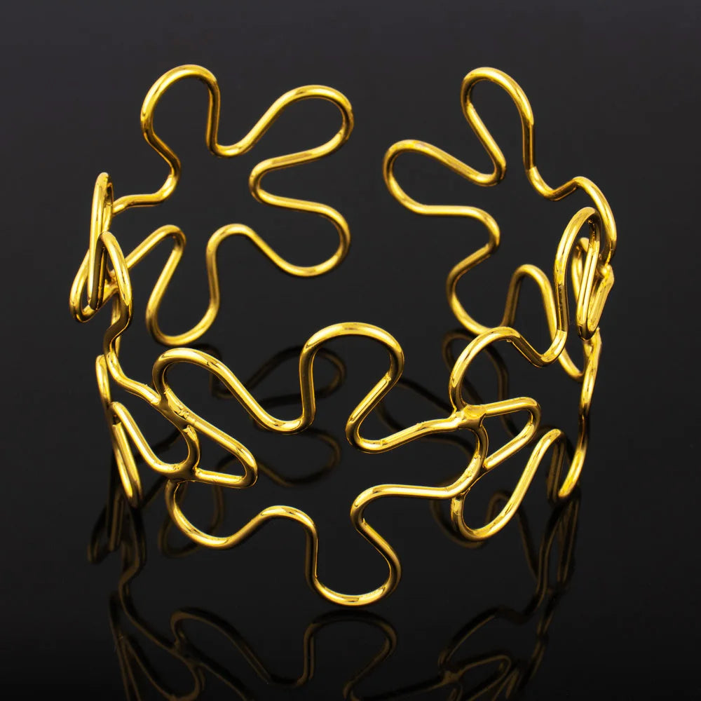 Boho Vintage Gold Color Flower Arm Bangle Dubai Open Armband Cuff Bangle India Women Jewelry Gift For Party Easter Wedding
