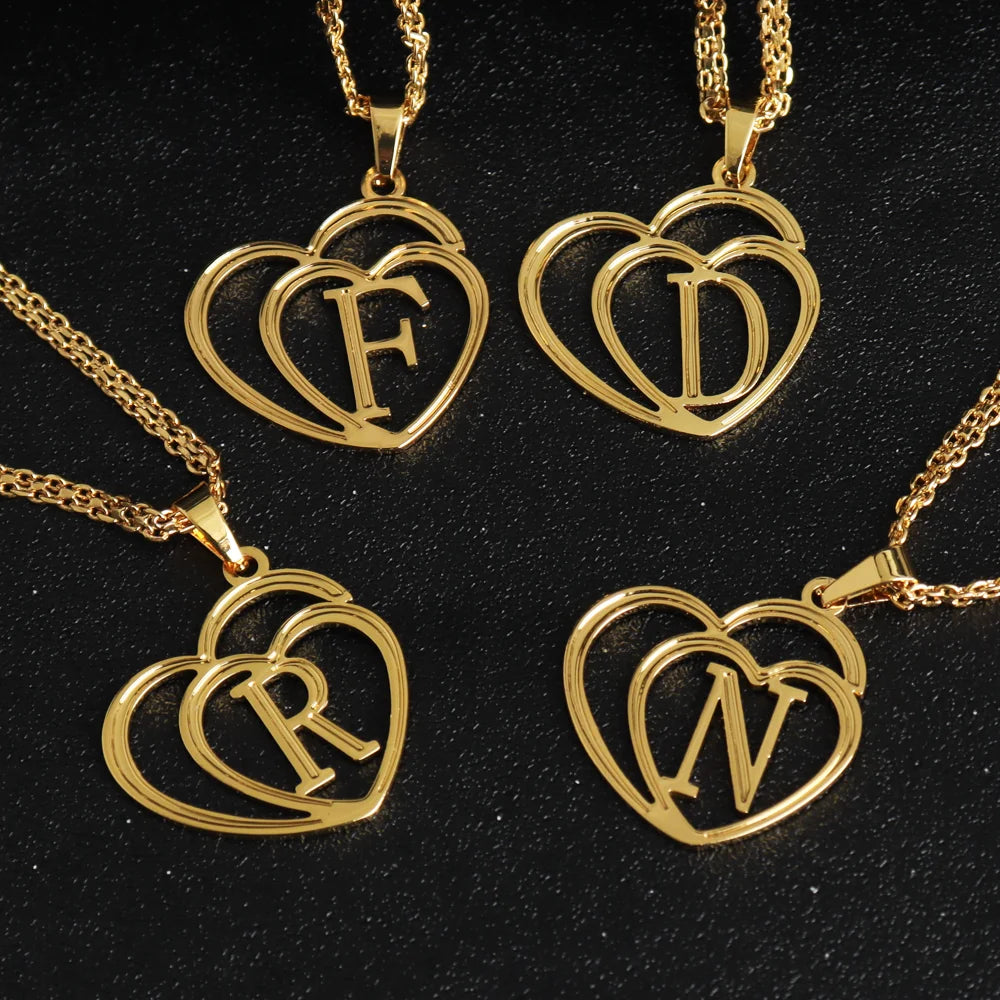 Ethiopia Alphabet Women Necklace Stainless Steel Exquisite Jewelry Personalize Heart Shaped English Letter Necklace Party Easter