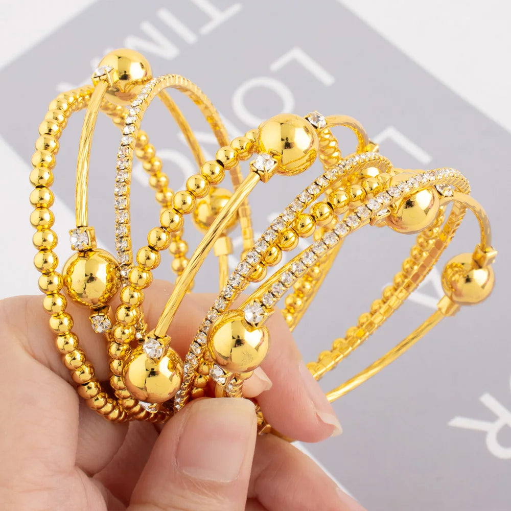 1Pc/3Pcs Adjustable Inlaid Zircon Gold Plated Bracelet, Classic and Simple Style, Suitable for Women's Daily Wear Party Banquet