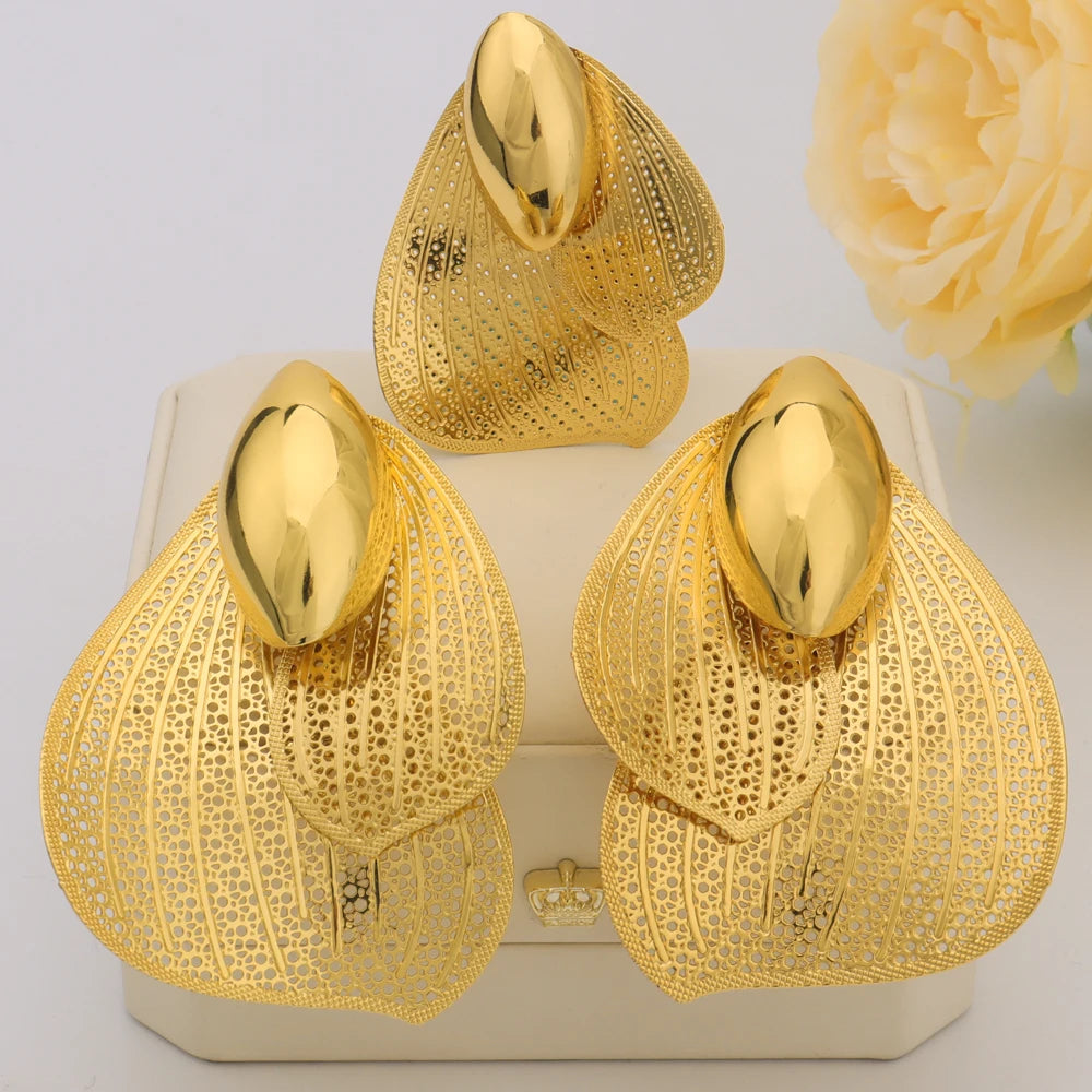 2025 New Style Design Ring and Earrings 2Pcs Set For Women Girl Exaggerated Pretty Jewelry Set For Party Wedding Gift