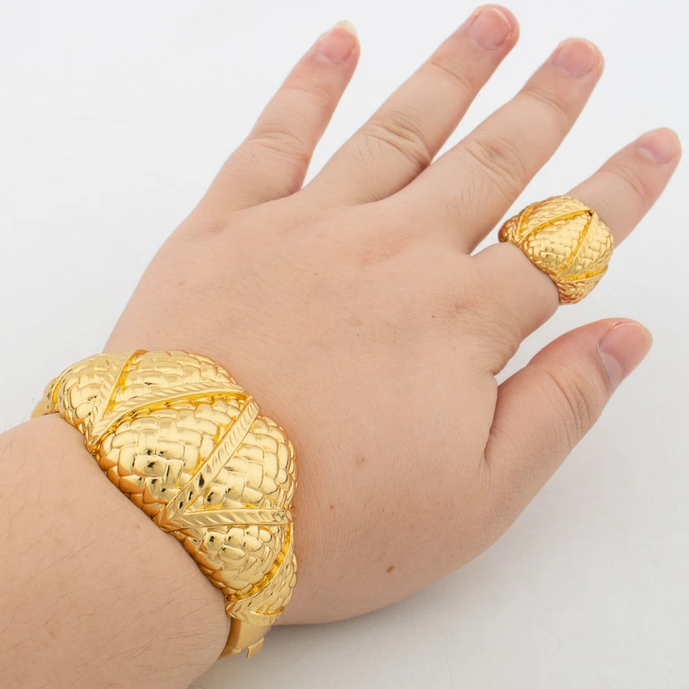 dubai bracelet ring set for woman jewelry luxury Gold Color Cuff Bangles Female Luxury Jewelry Sets Jewellery Accessory