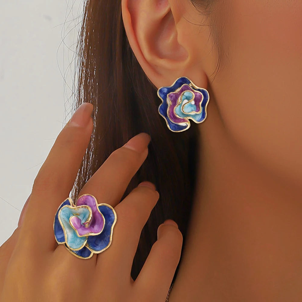 New Style Design Ring and Earrings 2Pcs Set For Girl Dopamine Gold Color Fashion Women Jewelry Set For Party Wedding Gift 2025