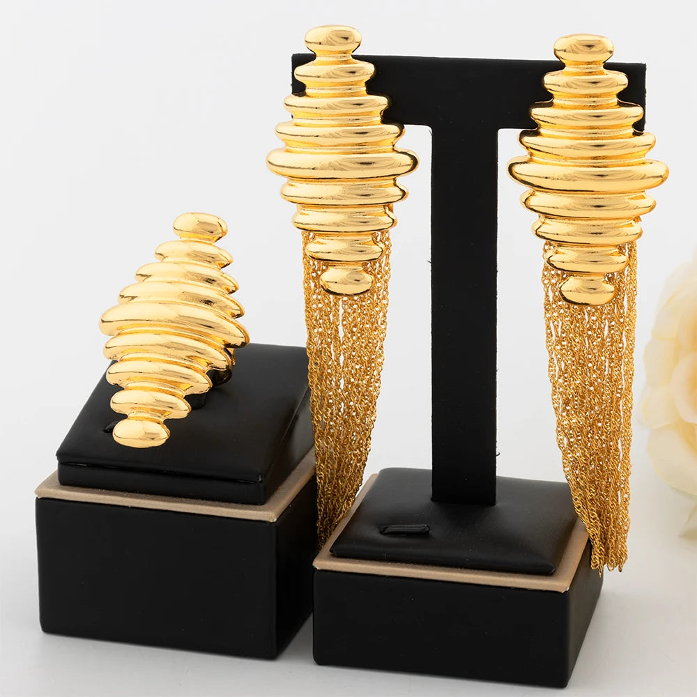 YM Gold Color Jewelry Sets for Women Dubai African Bridal Wedding Gifts Party Luxury Necklace Tassels Earrings Jewelry Accessory