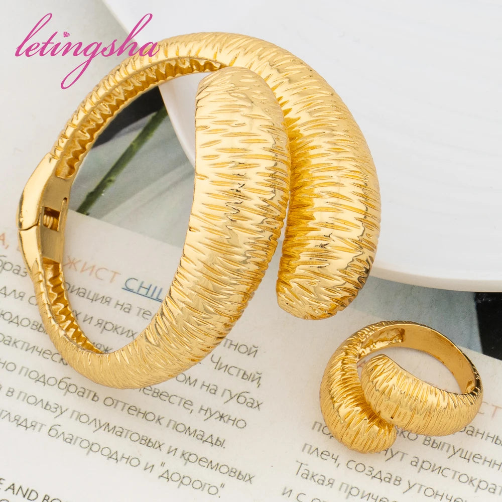 Classic Copper Fashion Gold Color Bracelet Bangle Golden Plated Good Brazilian African Jewelry For Women Lady Party Wedding Gift