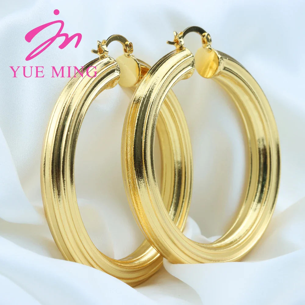 Big Hoop Earrings 60MM 18K Gold Plated Clip Copper Round Circle Earrings for Women's Fashion Statement Golden Punk Charm Earring - YUEMING JEWELRY