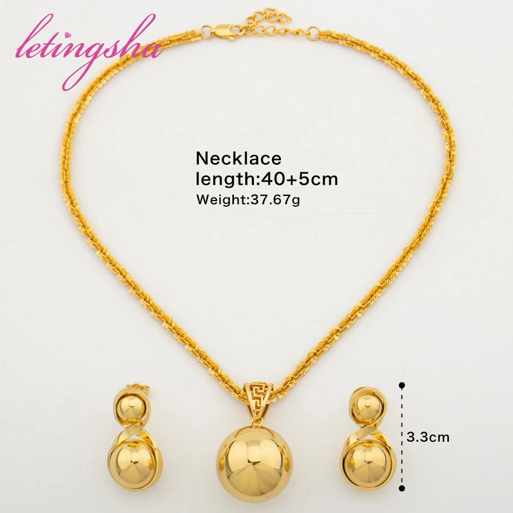 Exquisite Round Bead Stud Earrings Pendant Geometry Necklace For Women Luxury Jewelry Fashion Party Jewelry Set Accessories