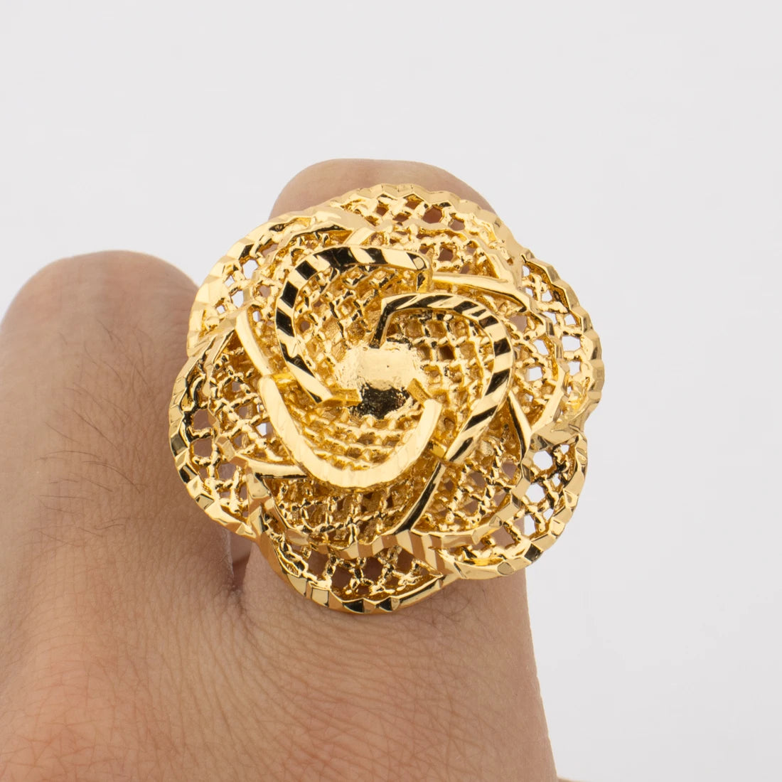 Dubai Gold Color Flower Shape Rings For Nigerian Ethiopian Women Wedding Luxury Jewellery Women's Day gift Set
