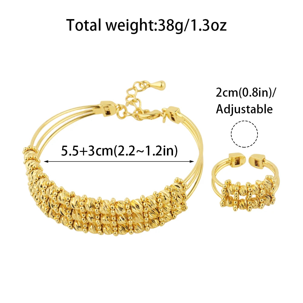 Gold Color Women Bangle Ring Honorable Beads Jewelry Set Dubai America Gold Plated Jewelry Apply To Party Wedding Major Occasion