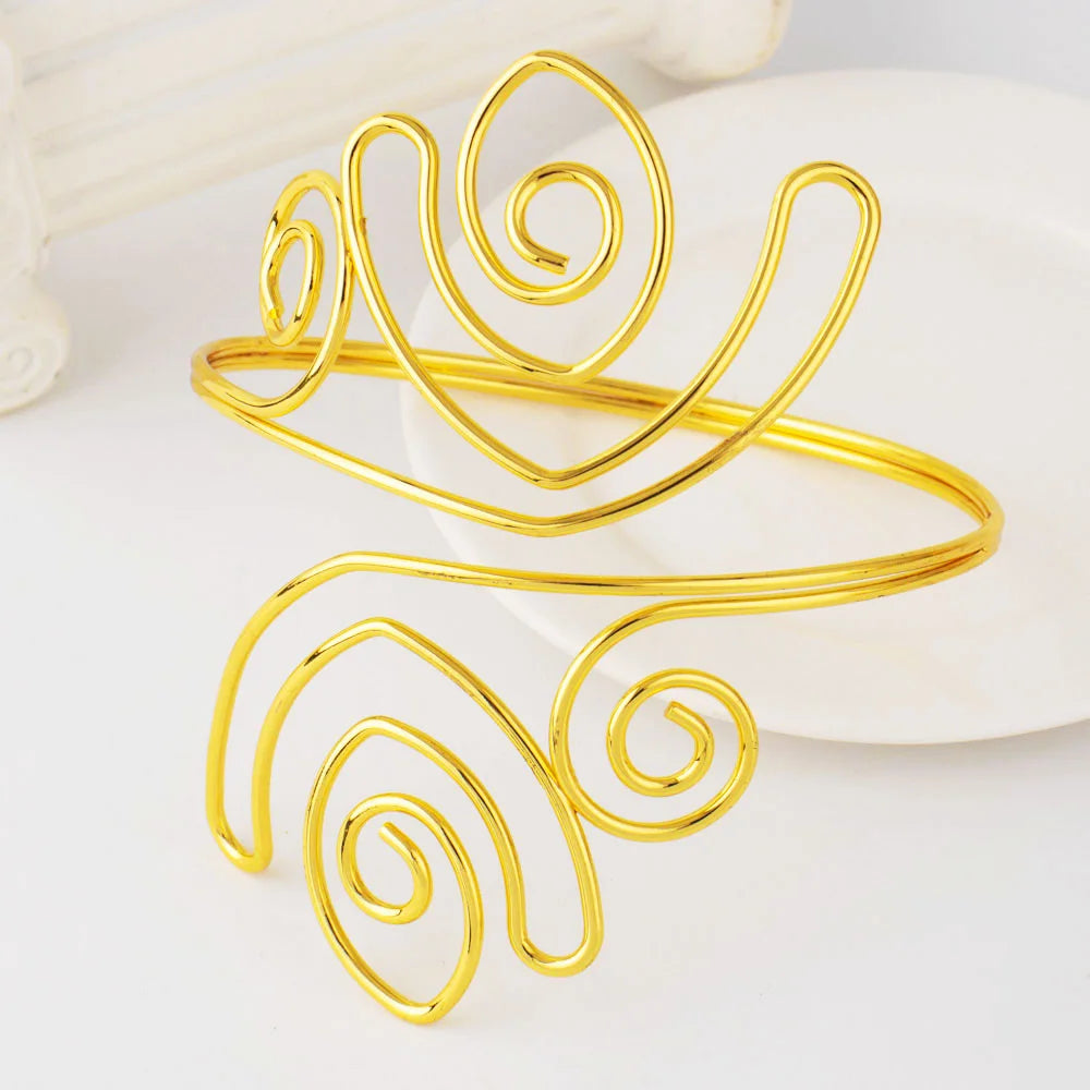 Nigeria Vintage Gold Color Crown Shape Arm Bracelet Women Open Armband Cuff Bangle Spain Boho Body Jewelry Party Easter Dress Up