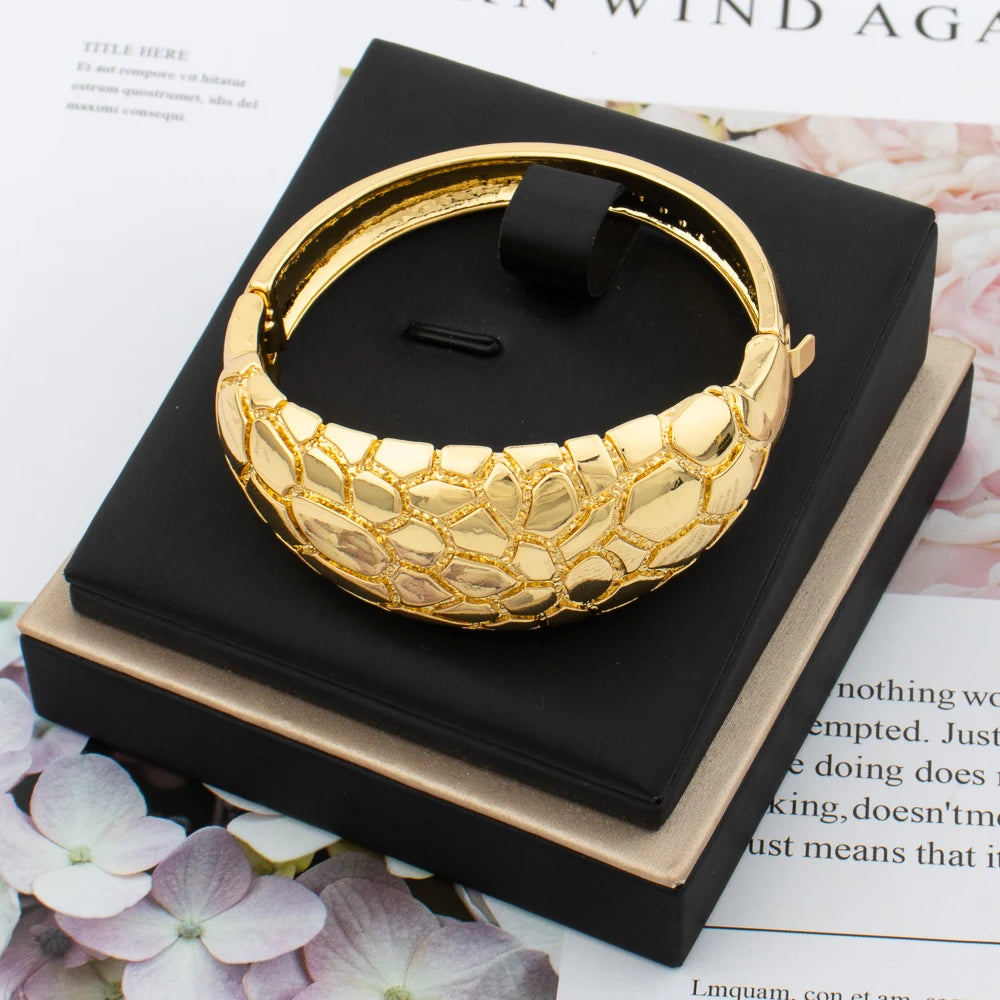 Dubai 18K Gold Color Bangle Ring for Luxury Women Fashion African Bracelet for Wedding Party Gift Jewelry