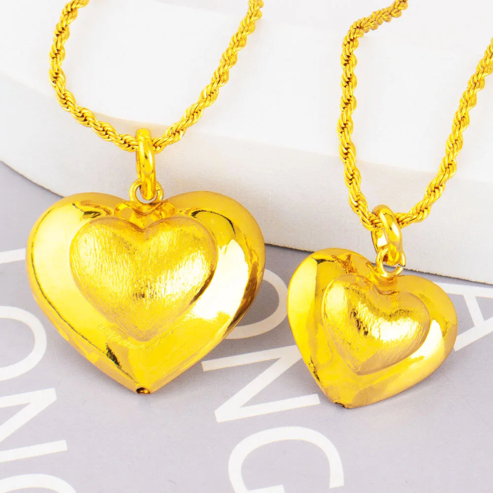 Gold Color Heart Locket Pendant Fashion 18K Golden Plated Necklace Mens Women Music Festival Party Personalized Anniversary Gift