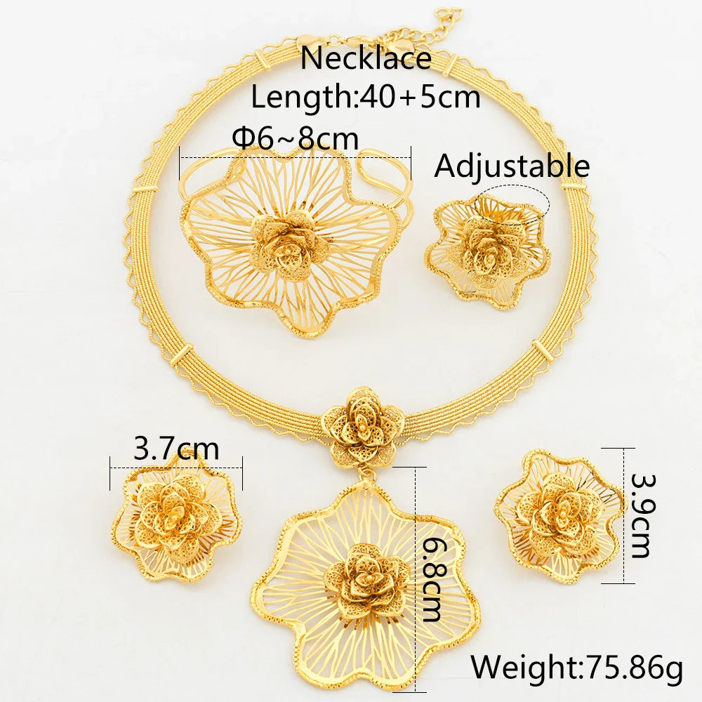 Lucky Beads Cuff Bangles with Ring Dubai Gold Plated Jewelry Set for Women African Party Bridal Wedding Gift Jewelry Accessories - YUEMING JEWELRY