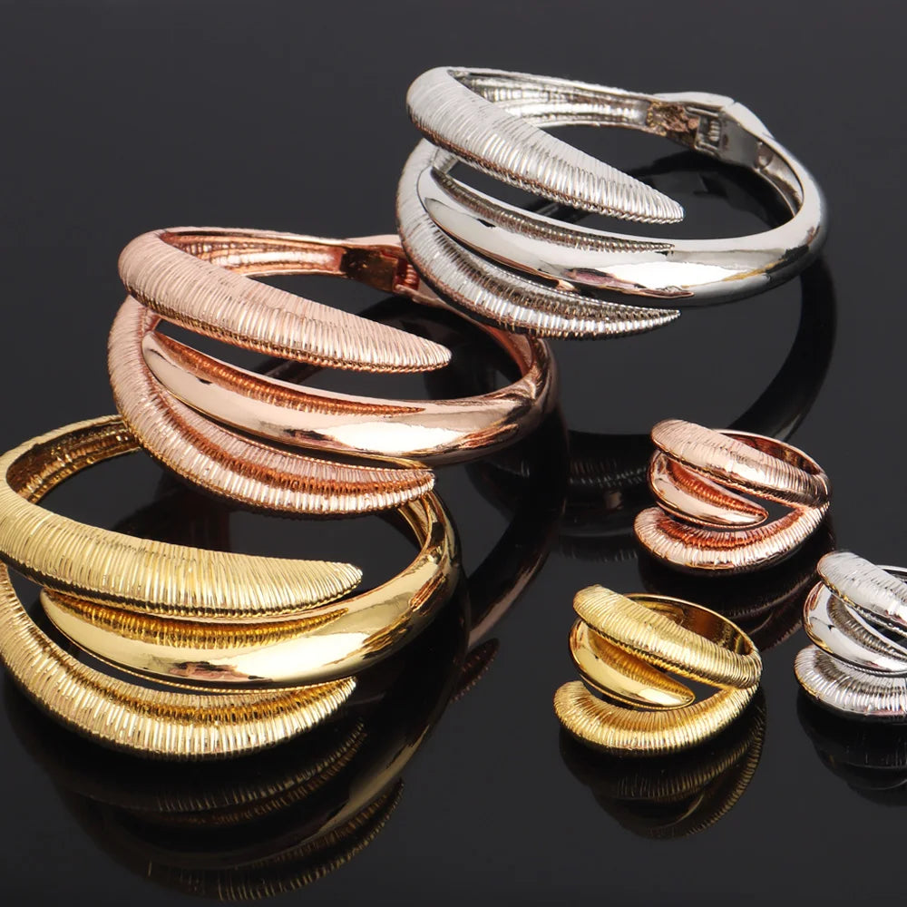 Luxury Gold Color Dragon Claw Shape Bangle Ring Set for Women Man Dubai Nigeria Noble Bracelet Rings Design Jewelry Gift Party