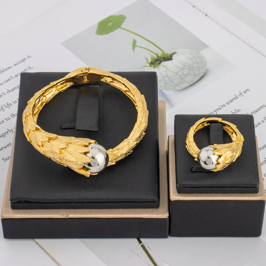 2025 Trend New Gilding Ring and Bangle for Bride Spiral Leaf Luxury Jewelry Accessories For Party Wedding Women's Day