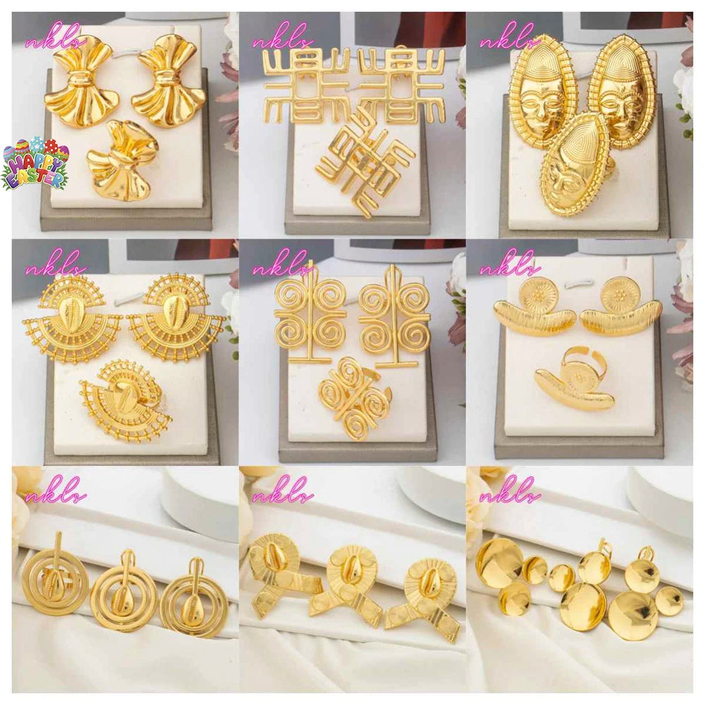 Fashion Gold Color Jewelry Set for Women Nigeria Dubai  Irregular Design Tassel Earrings Multicolour Zircon Ring for Party