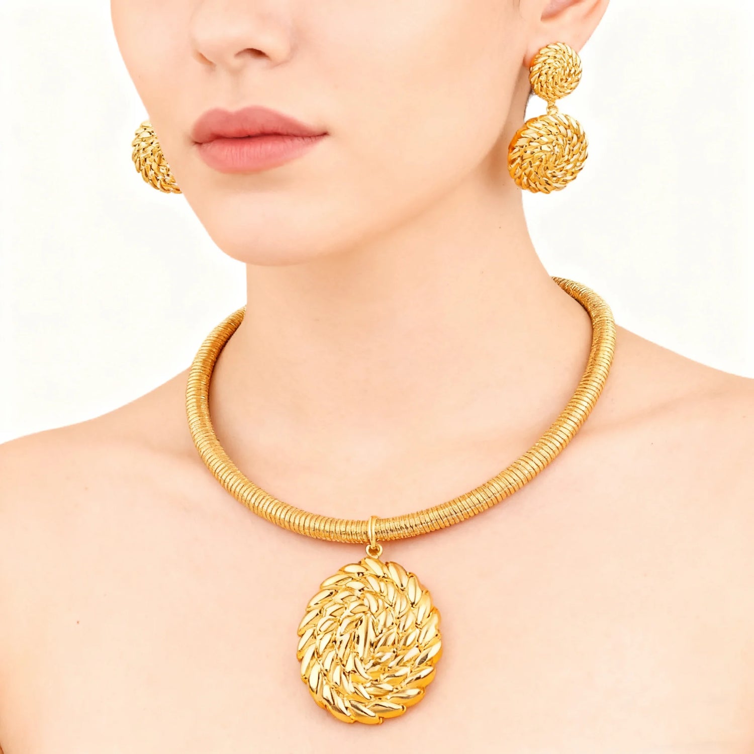 Jewelry Sets For Women Pendant Necklace Gold Plated Silver Simple Fashion Design Big Earring Bracelet Ring Sets Exquisite Gifts