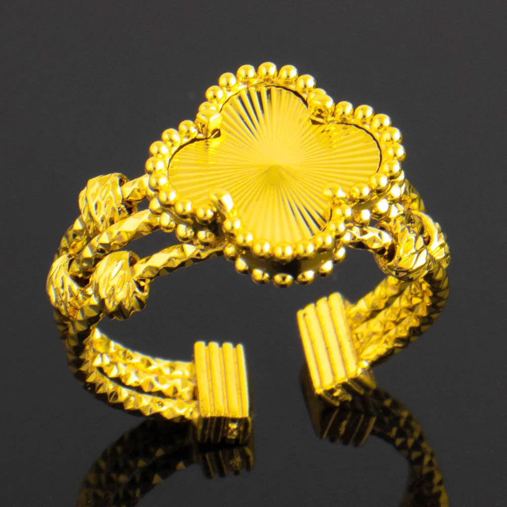 Exquisite Classic Gold Color Handwork Clover Adjustable Bangles Bracelet For Women Cuff Bracelet Gold Color Hand Ornament Gift