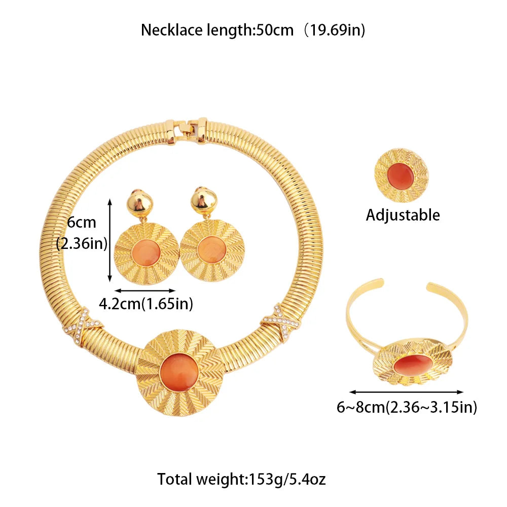 Luxury Dubai Wedding 4pcs Jewelry Sets Bridal Dopamine Series Sunflower Necklace Earring Bracelet Ring For Women Party Banquet