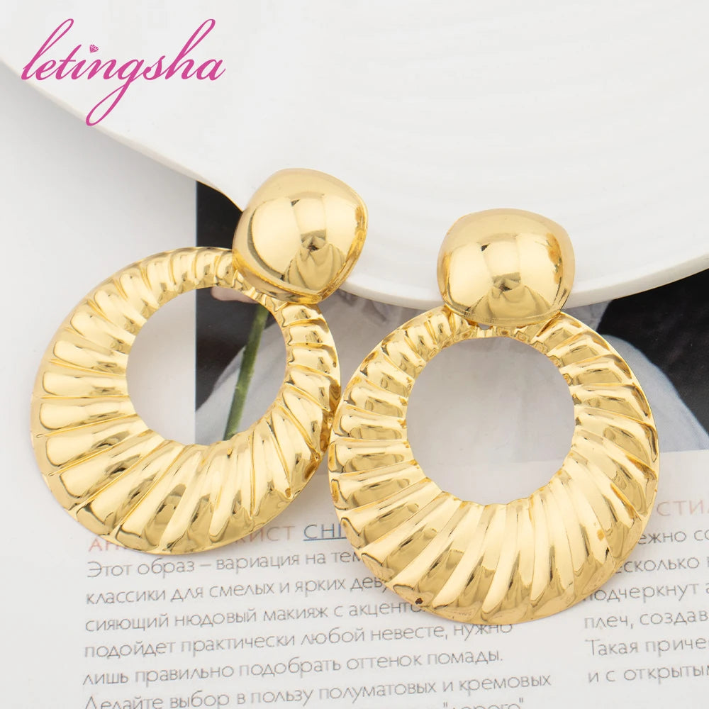 African Fashion Big Hoop Earrings Personalized Nigeria Stainless Steel Drop Earrings For Women Gold Color Jewelry Party Gift