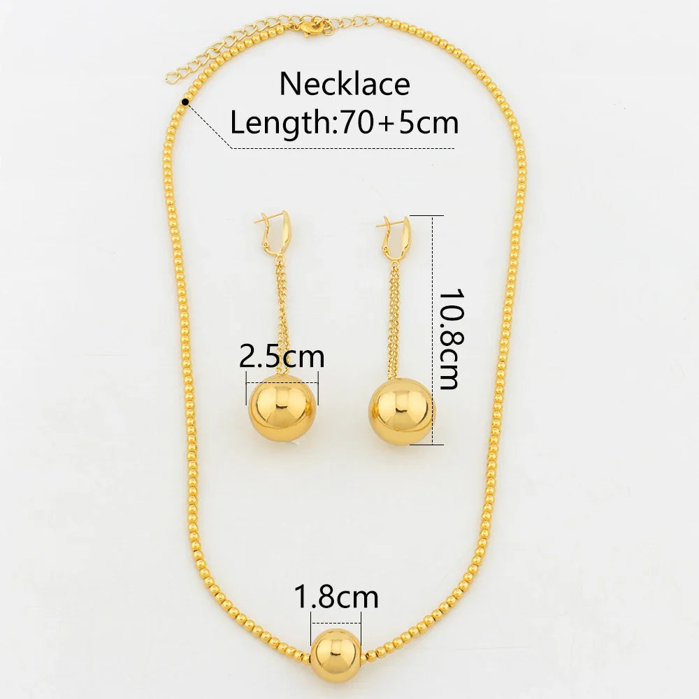 YM Round Beads Necklace Earrings Gold Color Jewelry Sets for Women Girls 2024 Trendy Geometric Vintage Jewelry Anniversary Gifts - YUEMING JEWELRY